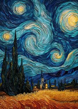 Starry Night Inspired Landscape Painting