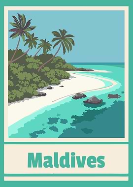 Maldives Tropical Beach Travel Poster