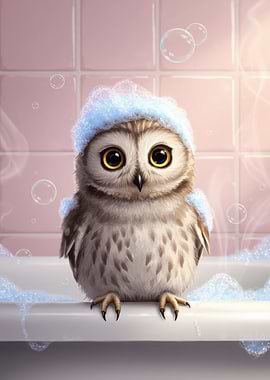 Owl in a bubble bath