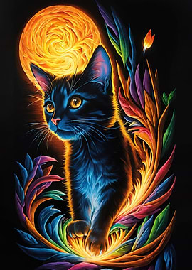 Colorful Cat Moon