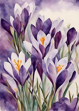 Watercolor Crocus Flowers Poster