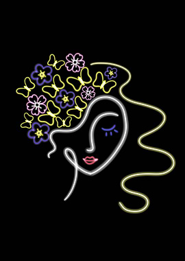 Neon Succubus with Flowers and Butterflies