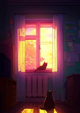 Cats in a sunlit room