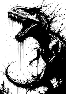 Black and White Dinosaur Illustration