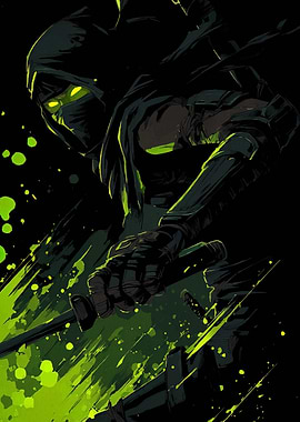 Hooded Ninja with Glowing Eyes