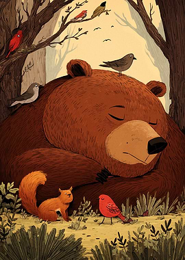 Sleeping Bear with Forest Friends