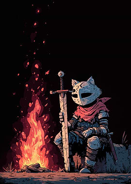 Cat Knight by Campfire
