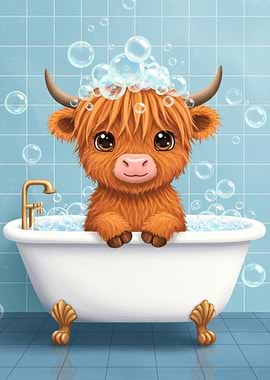Cute Highland Cow in Bathtub