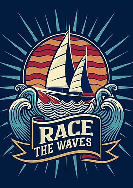 Race the Waves Sailing Illustration