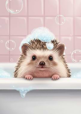 Hedgehog in Bathtub with Bubbles