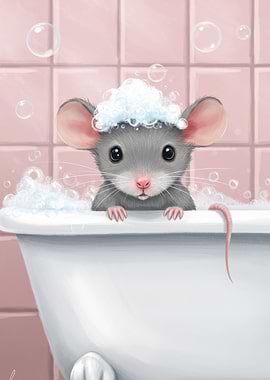 Cute Mouse Taking a Bubble Bath