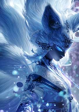 Blue Fox Spirit Digital Art Portrait