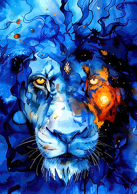 Blue Lion Abstract Art