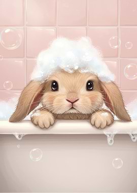 Bunny in Bathtub with Bubbles