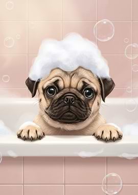 Pug Puppy Bath Time