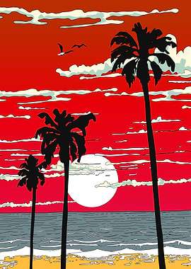 Tropical Sunset with Palm Trees