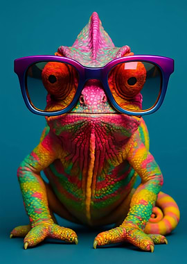 Colorful Chameleon with Glasses