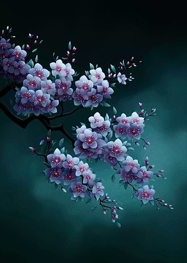 Floral Branch with Purple Blossoms