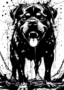 Rottweiler Black and White Illustration