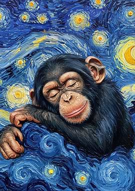 Sleeping Monkey in Starry Night Style