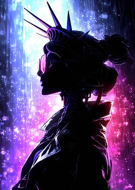Cyberpunk Statue of Liberty Silhouette