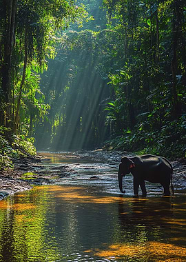 Elephant in Jungle River