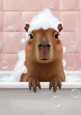 Capybara in Bathtub with Bubbles