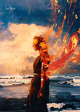 Woman on Fire Surreal Painting