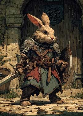 Anthropomorphic Rabbit Knight in Armor