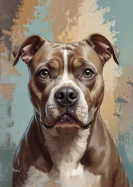 Portrait of a Brown and White Pitbull