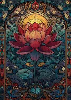 Stained Glass Lotus Flower Art