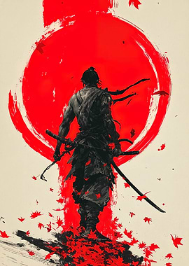 Samurai Warrior with Red Sun