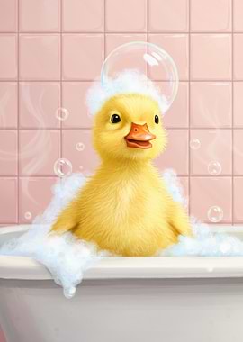 Duckling in Bathtub with Bubbles