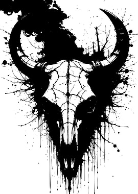 Black and White Bull Skull Illustration