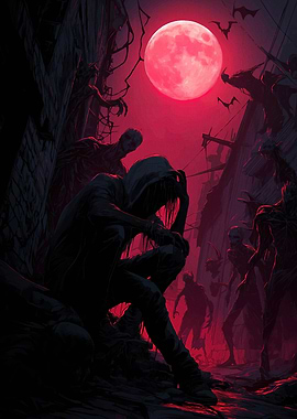 Apocalyptic Despair Under a Crimson Moon