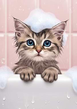 Cute Kitten in a Bubble Bath