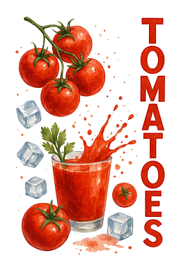 Tomatoes Bloody Mary Watercolor Illustration