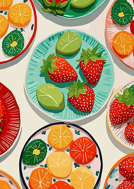 Colorful Fruit Plates Illustration