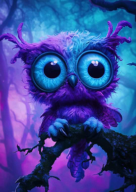 Cute Purple Owl on Branch