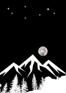 Black and White Mountain Nightscape