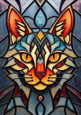 Stained Glass Cat Portrait