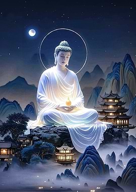 Meditating Buddha Mountain Landscape