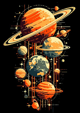 Colorful Planets in Space