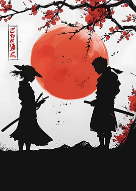 Samurai Duel Under Cherry Blossoms