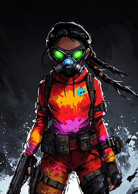 Girl with Gas Mask and Guns