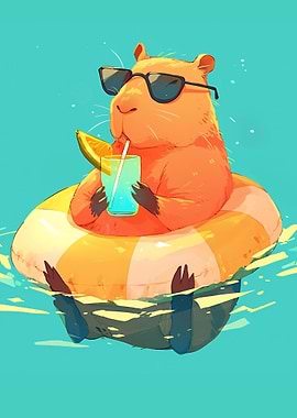 Capybara chilling in the pool