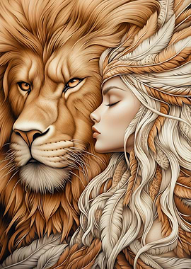 Lion and Girl with Feathers