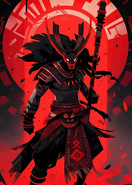 Tribal Warrior Staff Red