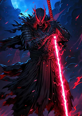 Dark Samurai Glowing Red Sword
