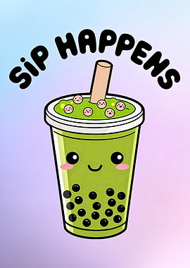 Sip Happens Bubble Tea Illustration